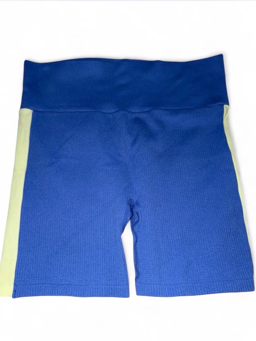 No Boundaries Blue Bike Shorts with Light Green Side Panels